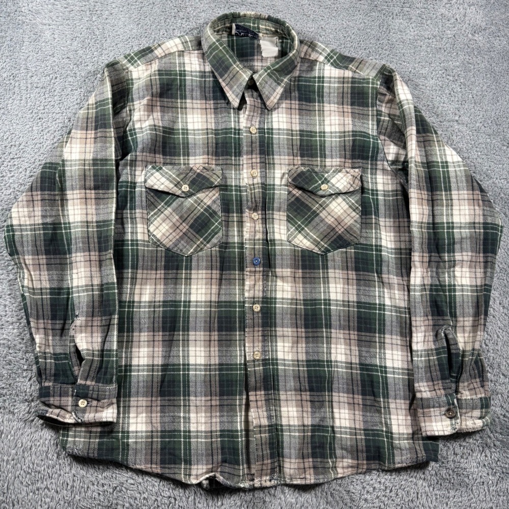 VTG Amana Woolen Mill Plaid Flannel Shirt Mens XL Green Made in USA Workwear